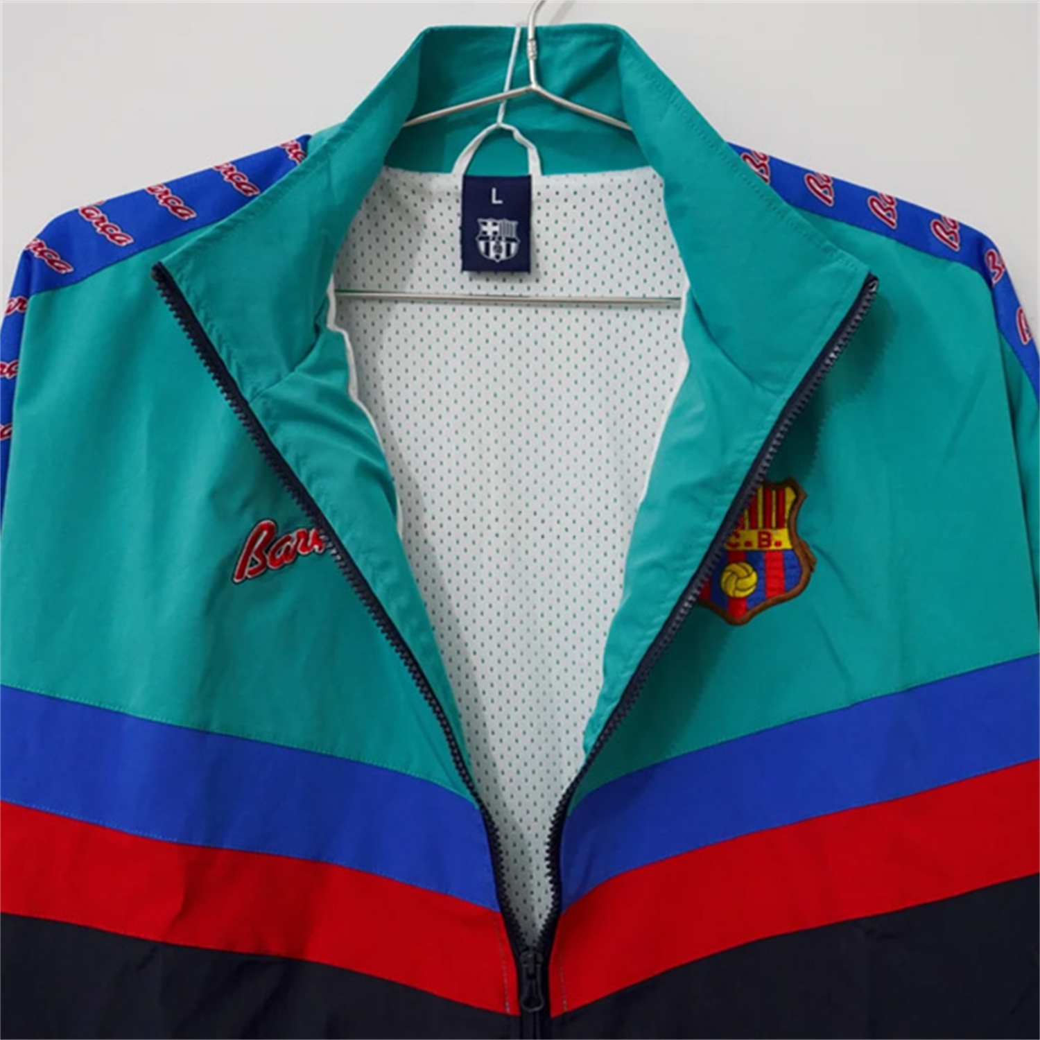Retro Barcelona 1995-97 Windbreaker Jacket - Cyan And Black - UnitedFutballJersey