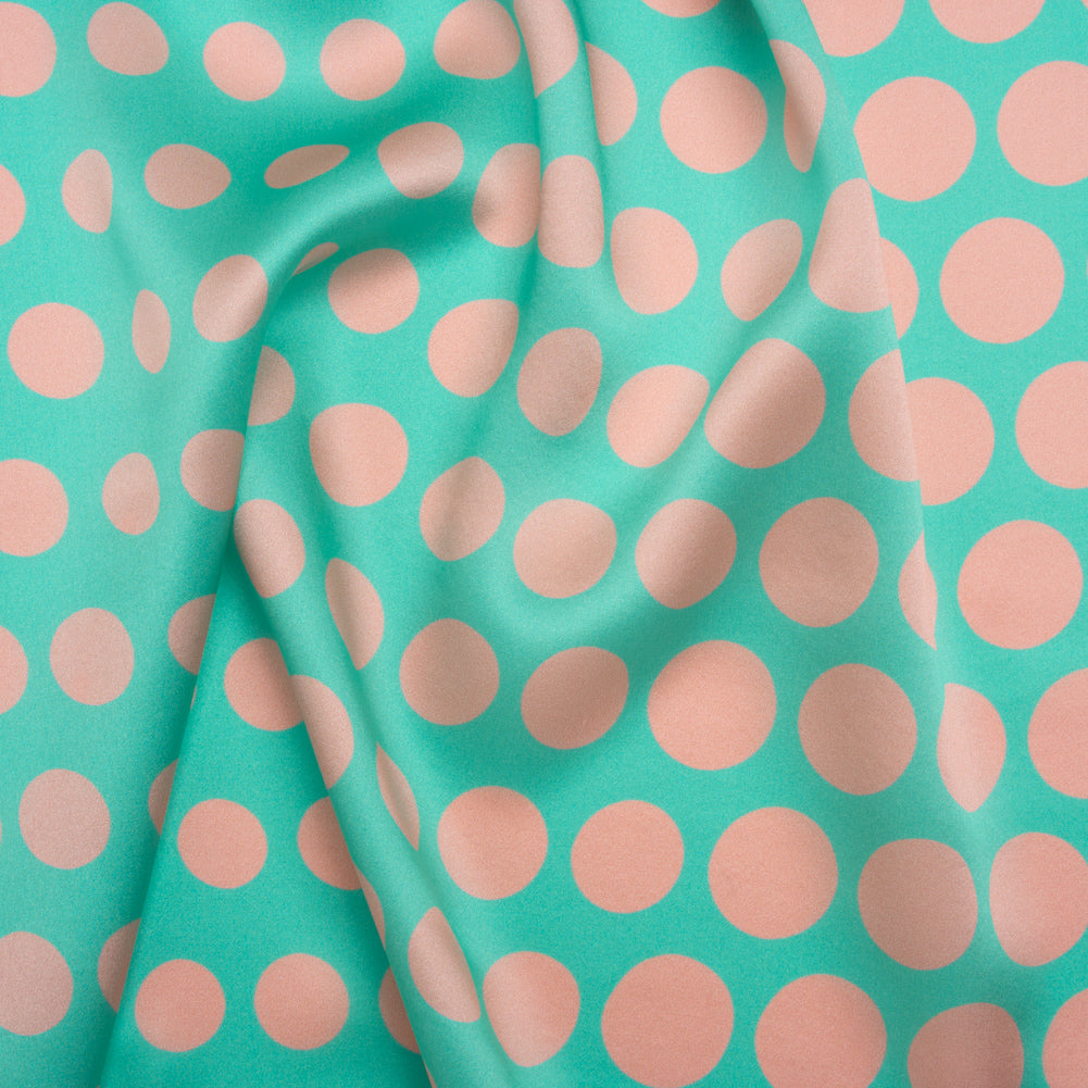 Silk Charmeuse Print 16MM, Made in Italy - Turquoise and Peach Polka Dot Gradients - Joann Fabrics