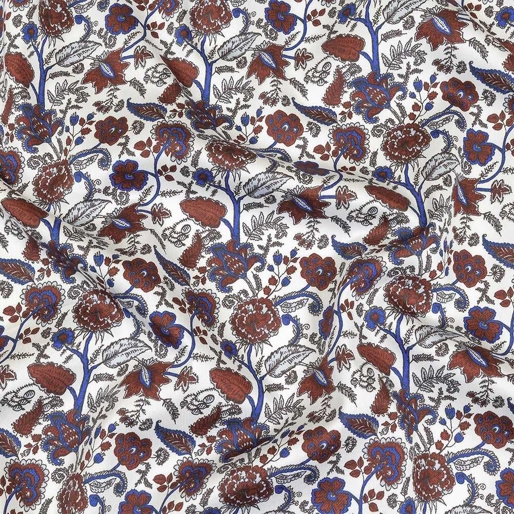 Earth Red, Bright Cobalt and Vapor Blue Floral Stems Cotton Sateen - Joann Fabrics