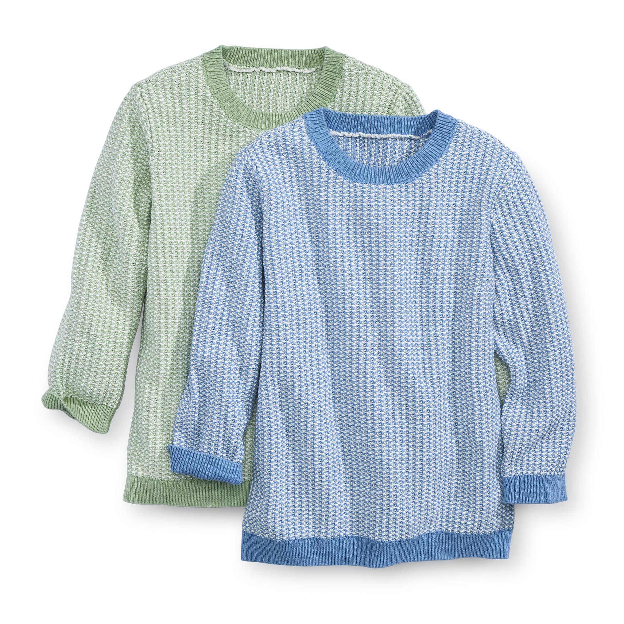 Cotton Textured-Stitch Two-Tone Pullover, 3/4 Sleeves - Northstyle Catalog