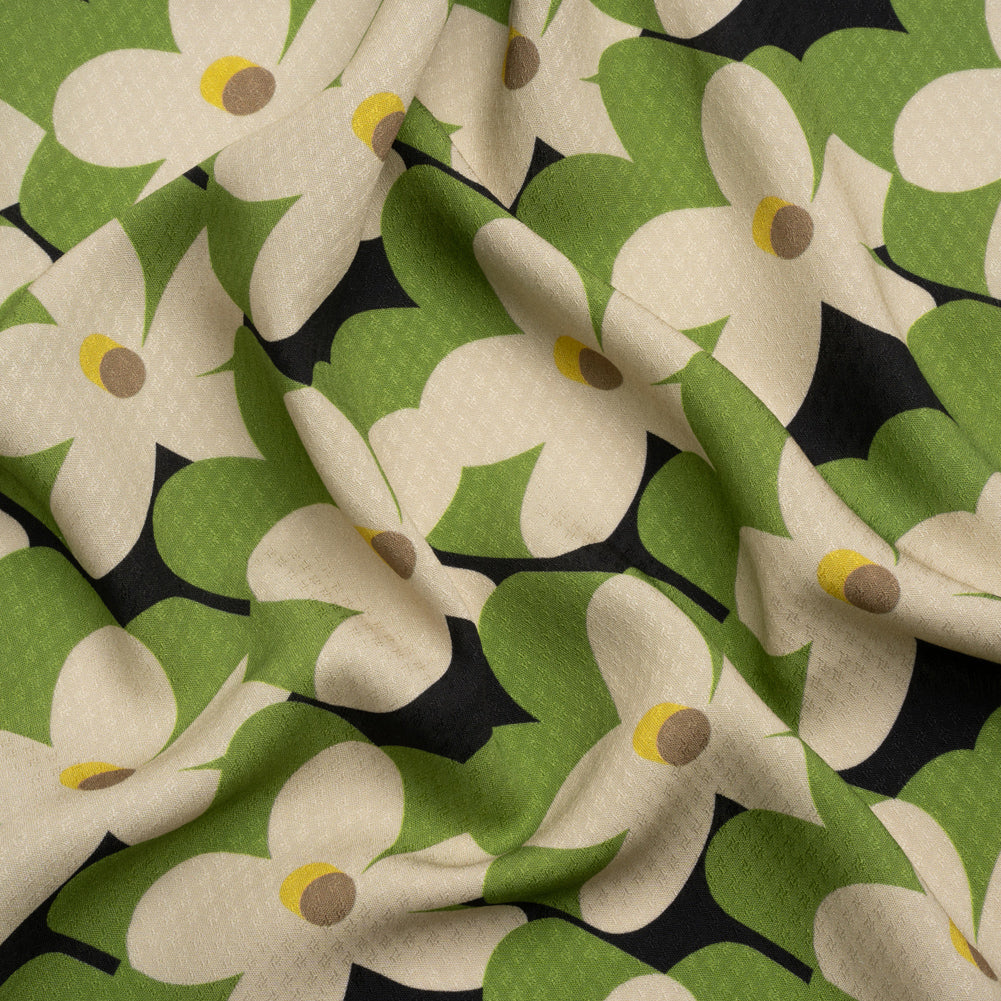 Sustainable Viscose Floral Jacquard Print - Green, White and Black Floral - Mood Exclusive Jonesing for Daisy - Joann Fabrics