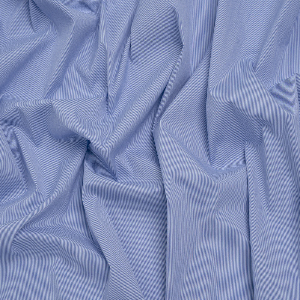 Stretch Cotton Shirting - Bold Blue and White Micro Stripes - Designer Deadstock - Joann Fabrics