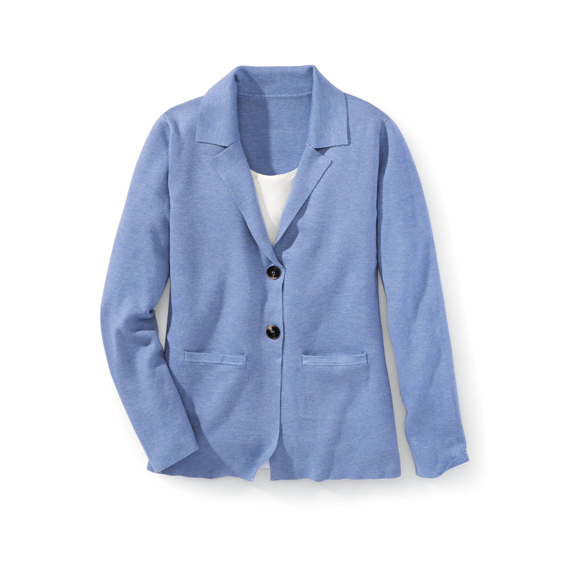 Tailored Sweater-Knit Two-Button Blazer, Notched Lapels, Pockets - Northstyle Catalog