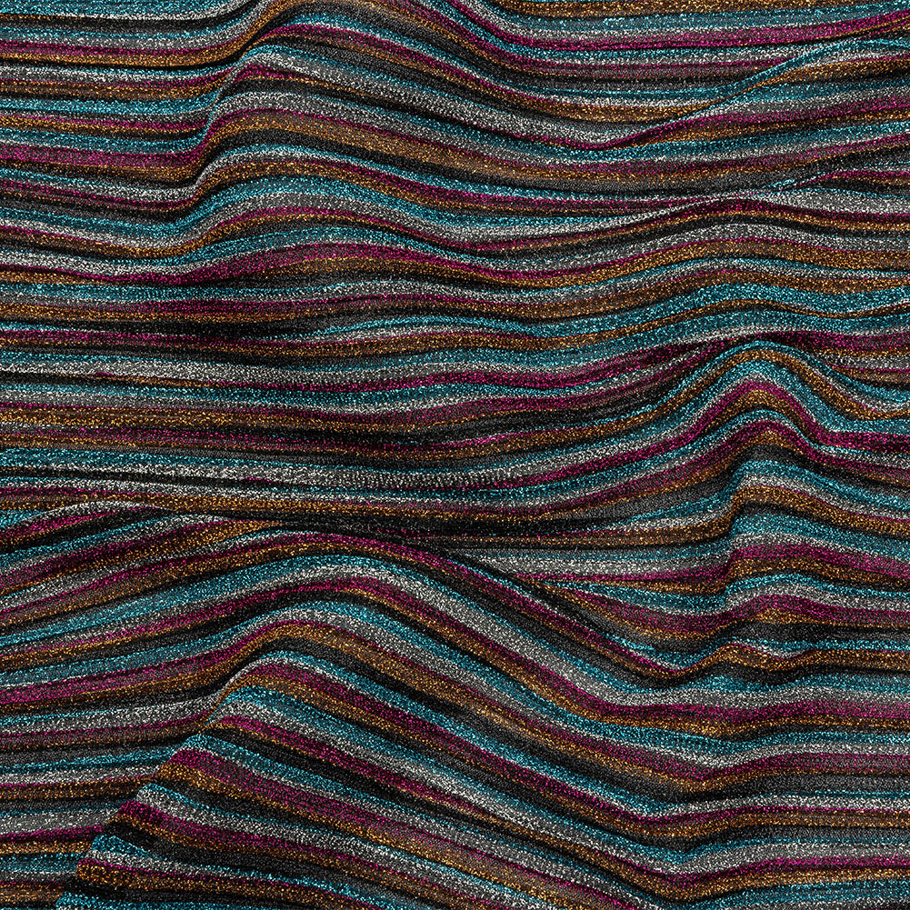 Pleated Polyester Knit - Turquoise, Pink and Silver Metallic Stripes - Joann Fabrics