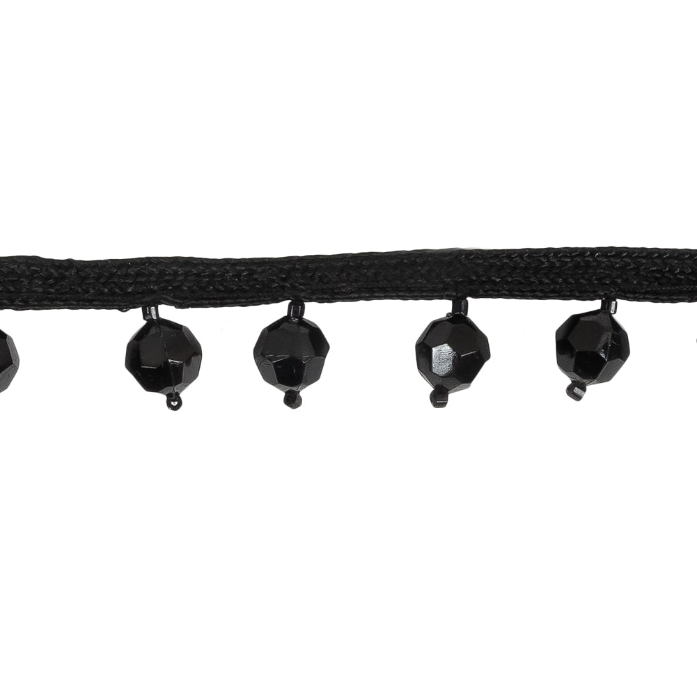 Vintage Black Faceted Bead Fringe - 0.875