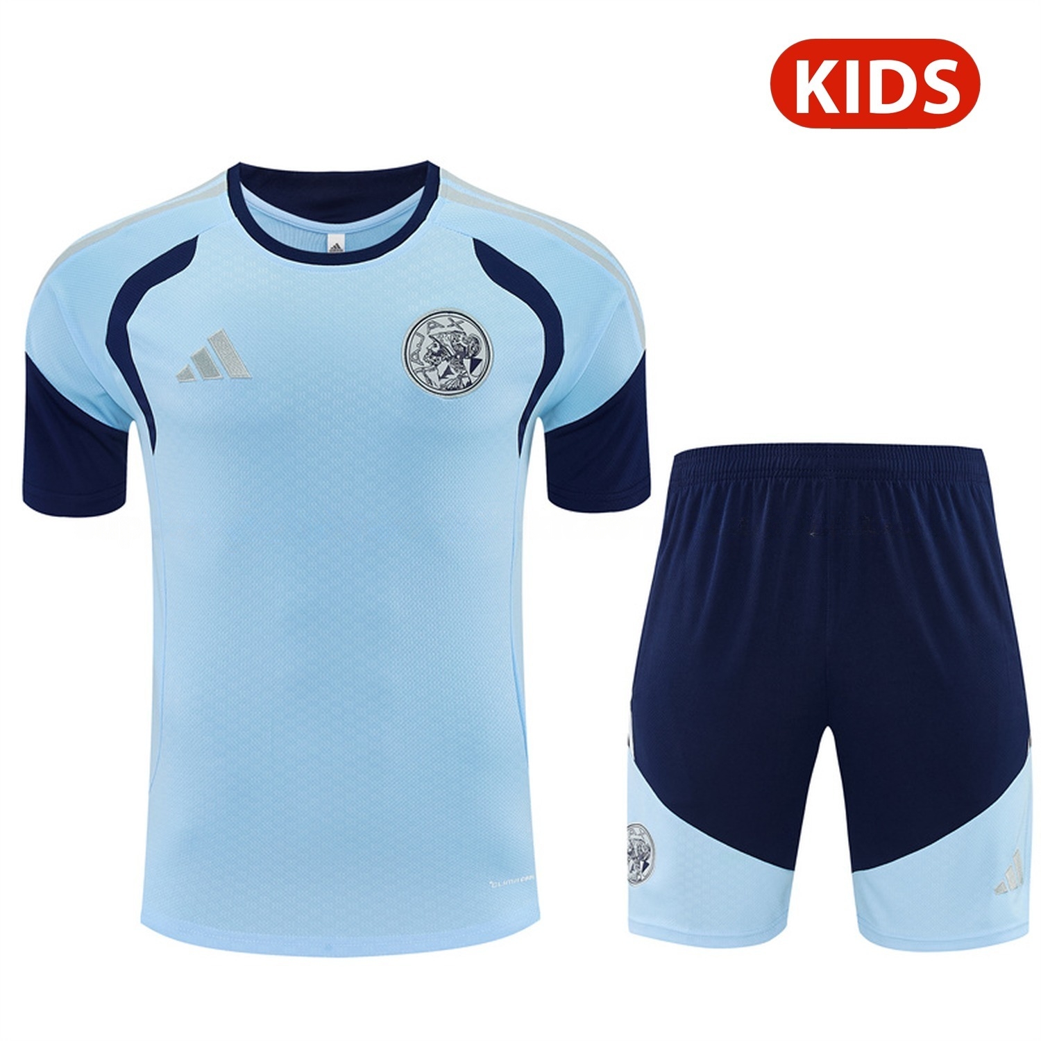 Ajax 26-27 Kids Short-Sleeve Training Set - Light Blue Top & Deep Blue Shorts - UnitedFutballJersey