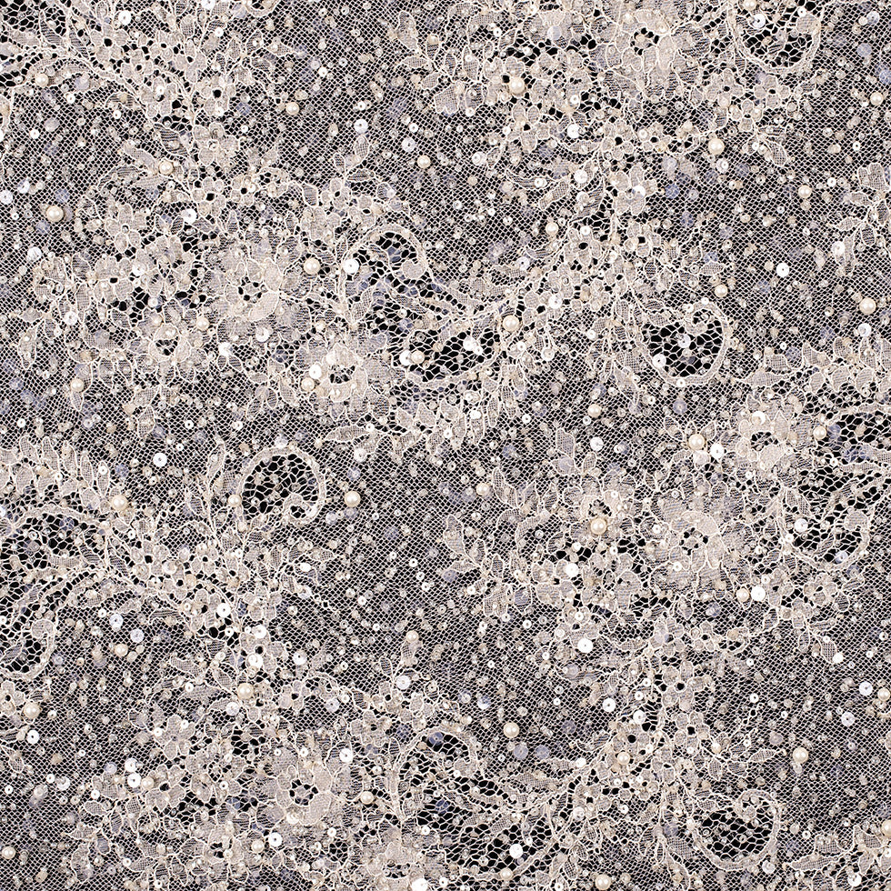 Beaded and Sequined Lace with Scallop Edge - Beige Floral - Joann Fabrics