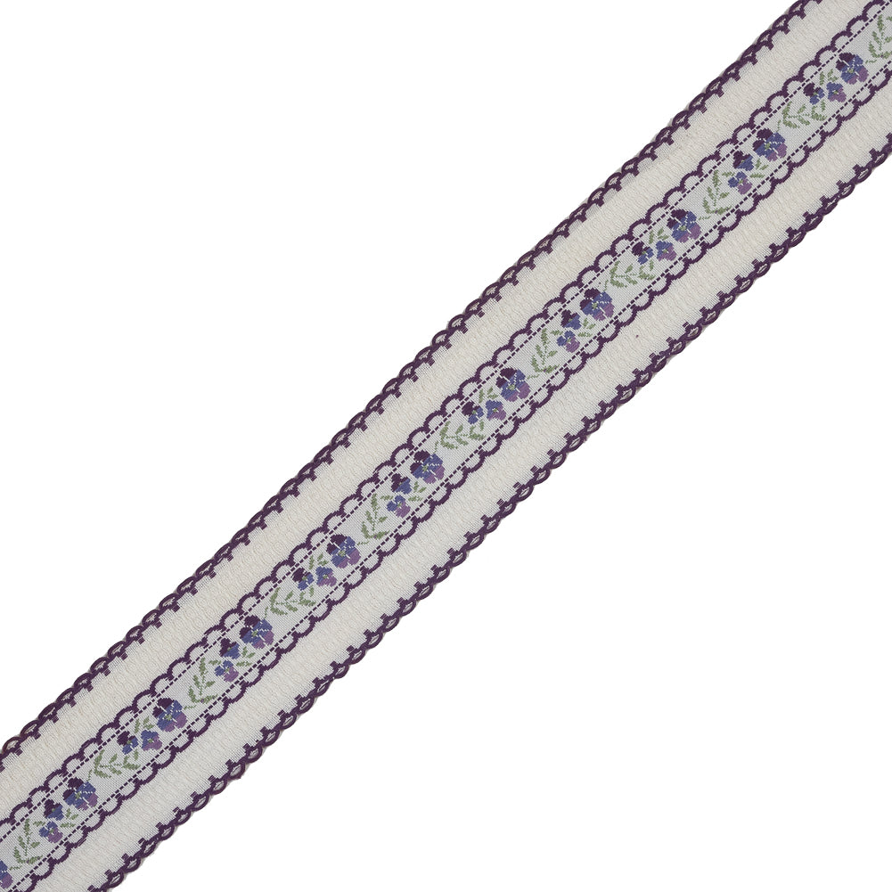 Purple and White Floral Woven Jacquard Ribbon - 1.5