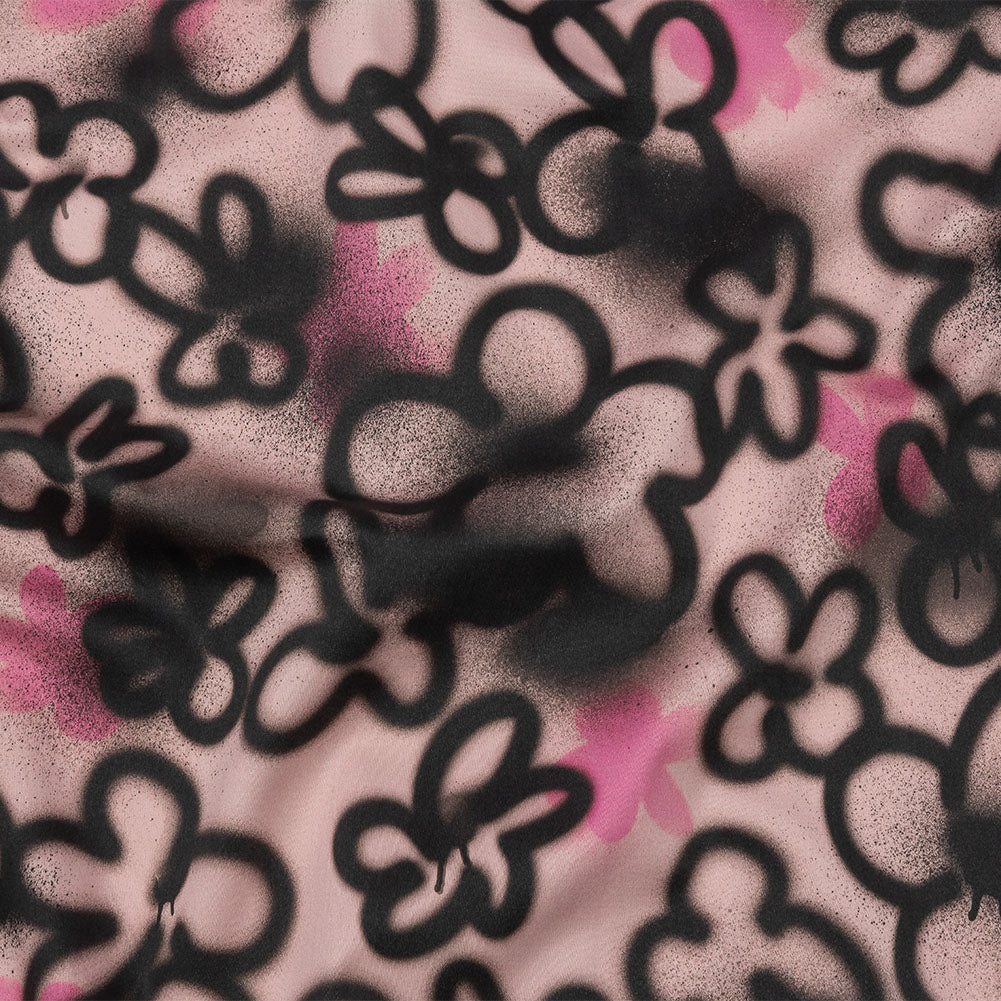 Stretch Cotton Sateen - Pink and Black Spraypaint Floral - Street Sketch Print - Mood Exclusive Metro Collection - Joann Fabrics