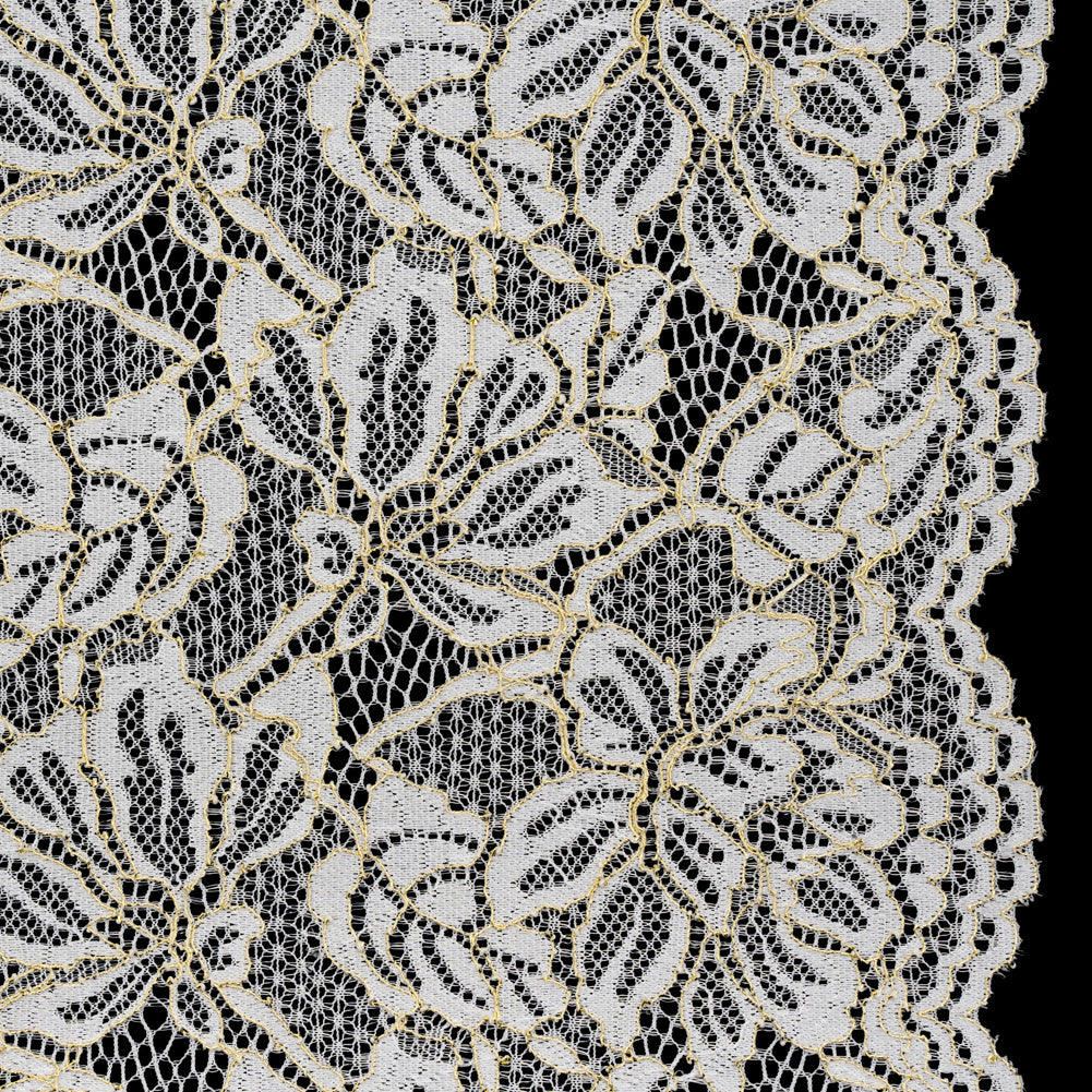 Stretch Metallic Corded Lace with Finished Edges - Ivory and Gold Tropical Blossoms - Ottilie Collection - Joann Fabrics