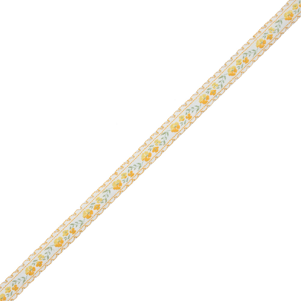 Yellow Floral German Jacquard Ribbon - 0.5