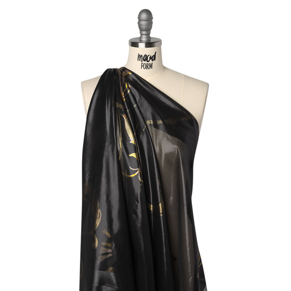 Metallic Silk Lame - Black, Silver and Gold Classical Swirls - Deadstock - Joann Fabrics