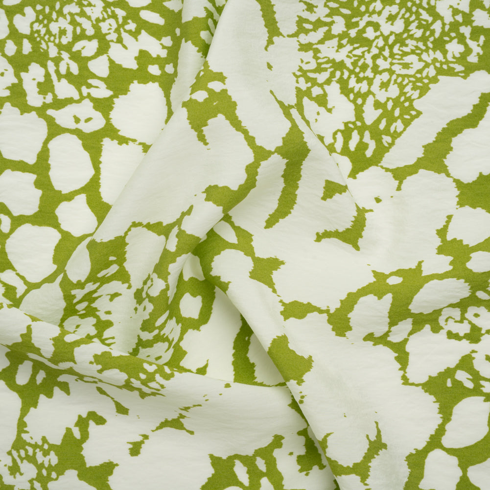Sustainable Viscose and Nylon Woven Print - Lime Green and White Animal Spots - Designer Deadstock - Joann Fabrics