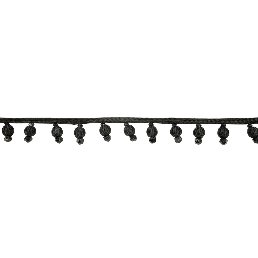 Vintage Black Covered Ball Beaded Fringe Trim - 0.875