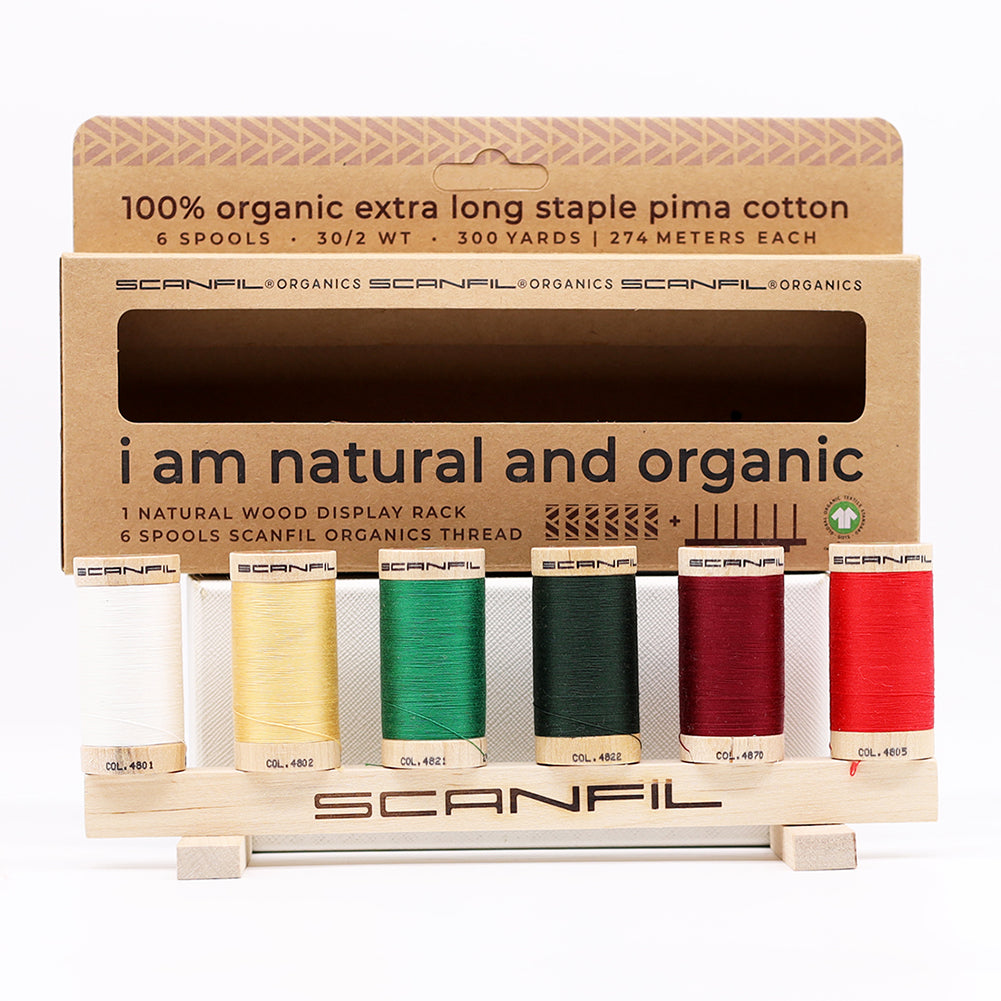 SCANFIL® 30wt Organic Pima Cotton Thread Set - 6ct 300yd Spools & Wood Rack - Holiday Traditions - Joann Fabrics