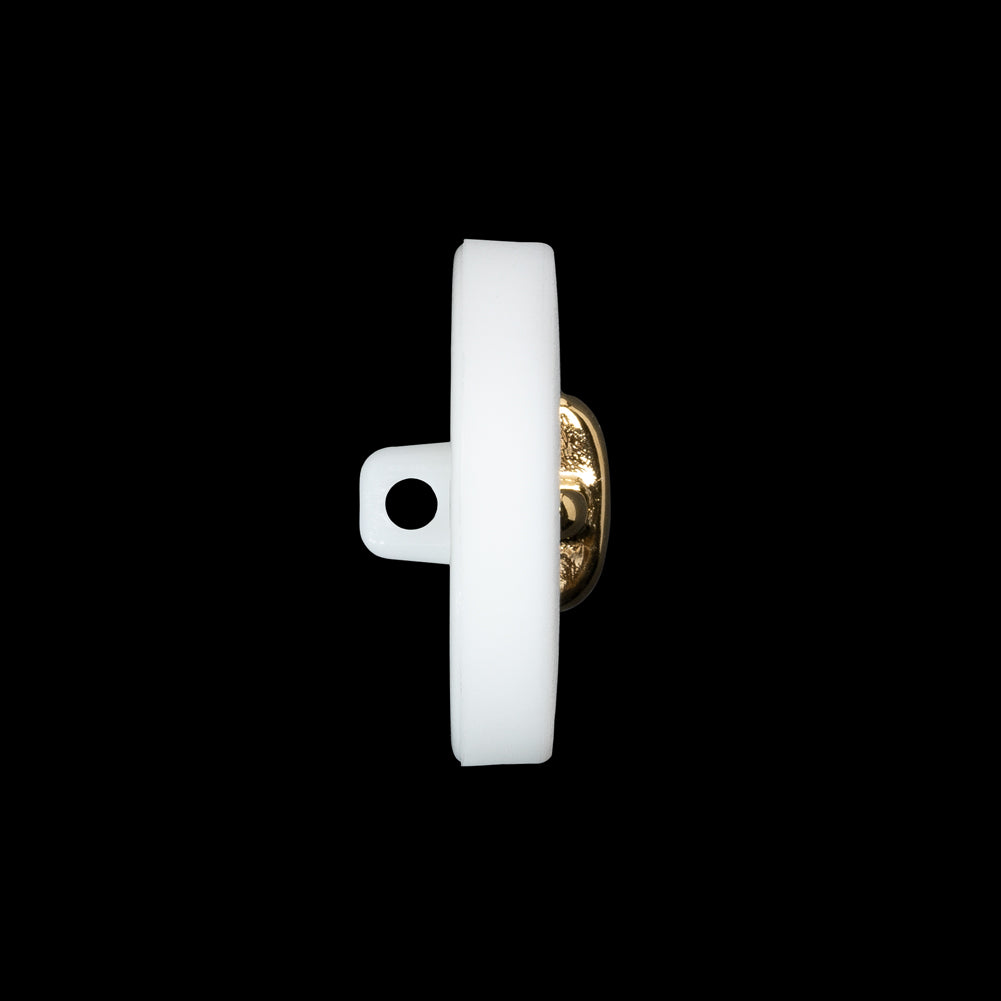 Plastic Shank Back Button - 36L/23mm - White and Metallic Gold Faux Stitched 4-Hole - Joann Fabrics