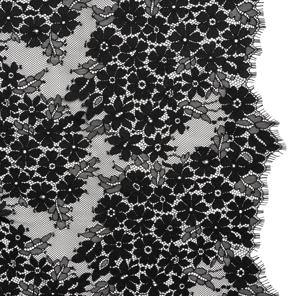 Raschel Lace Panel with Organic Finished Edges - Black Daisy Bunches - Joann Fabrics