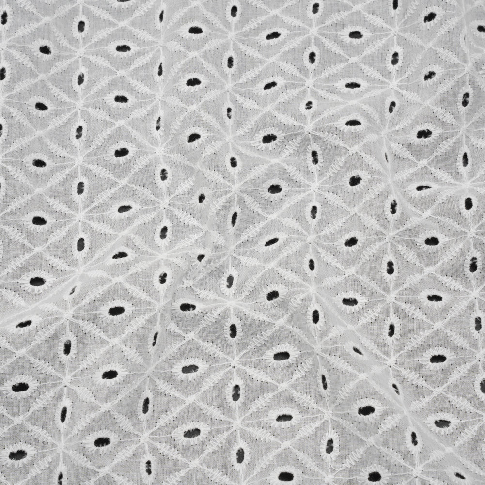 Embroidered Eyelet Cotton Voile - White Ovals in Diamonds - Naomi Collection - Joann Fabrics