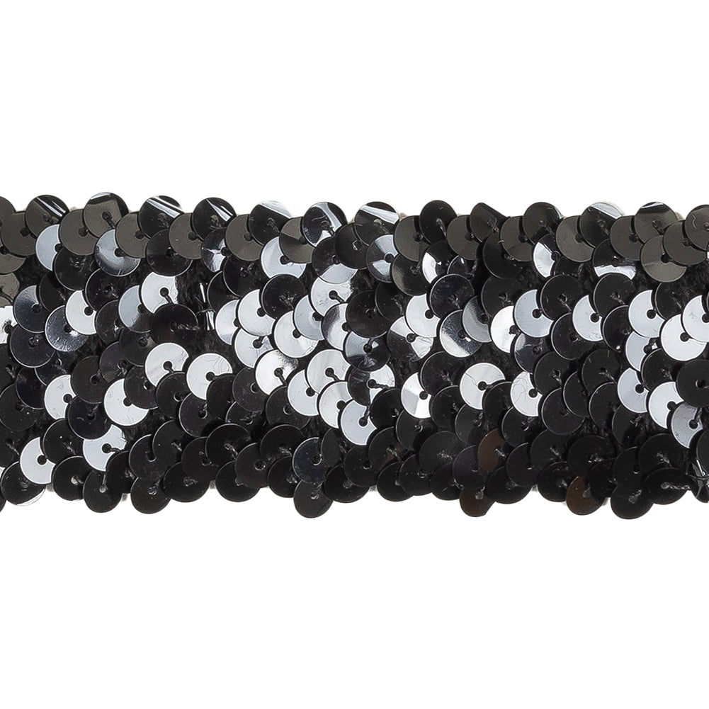 Black Four Row Stretch Sequins Trim - 1.5