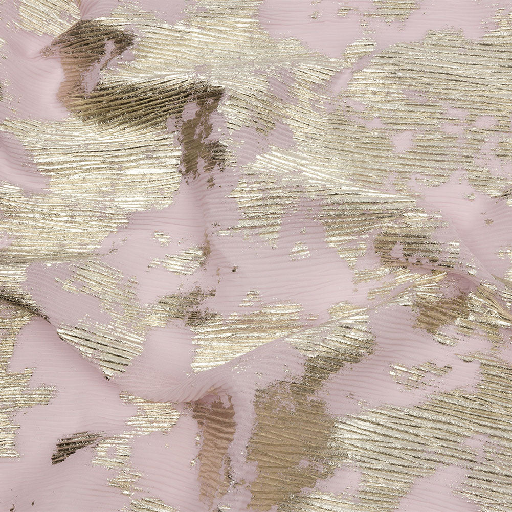 Polyester Chiffon Plisse with Abstract Gold Foiling - Light Pink - Aralia Collection - Joann Fabrics