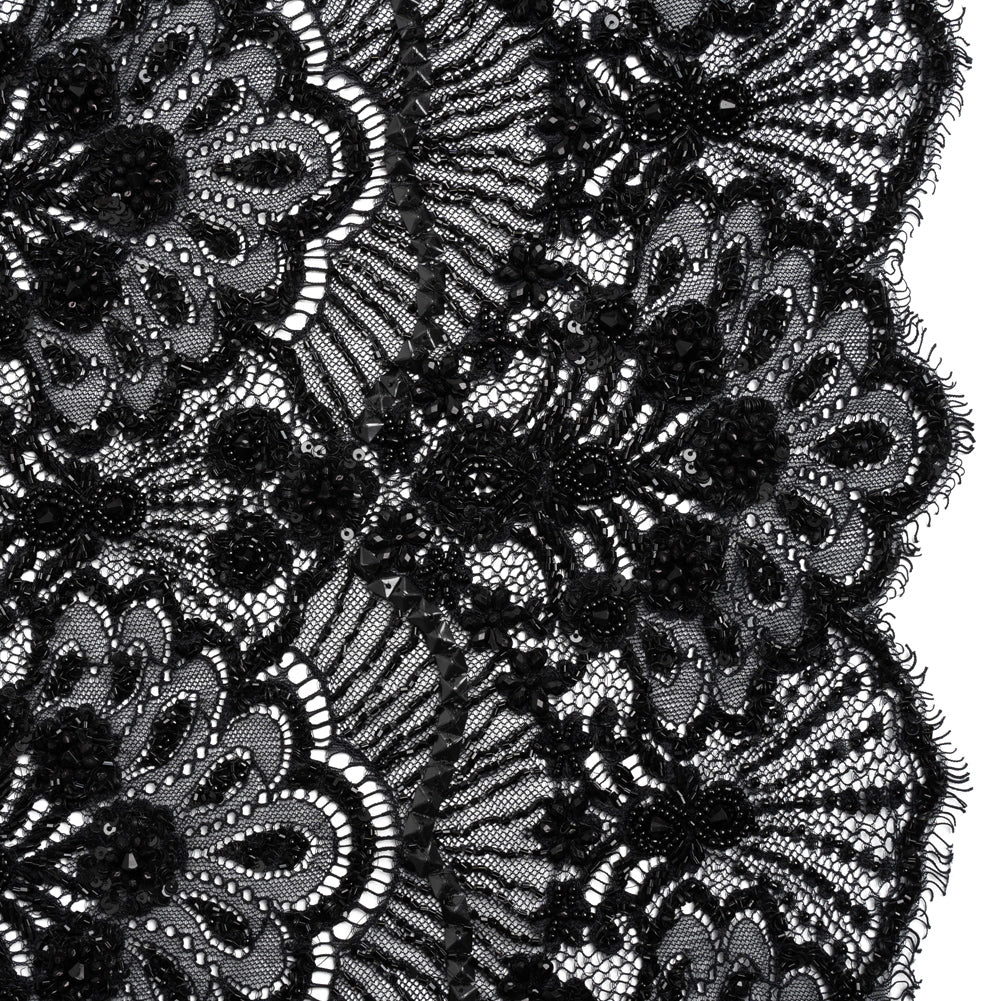 Beaded Lace with Sequin Studs and Finished Edges - Black Fantastical Florals - Joann Fabrics
