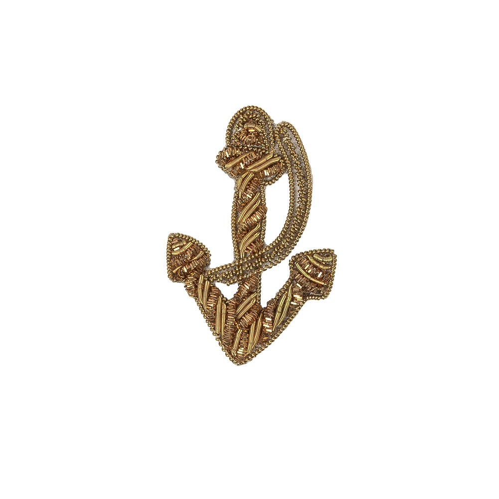 Vintage Metallic Gold Anchor Bullion Embroidered Applique - 2.125