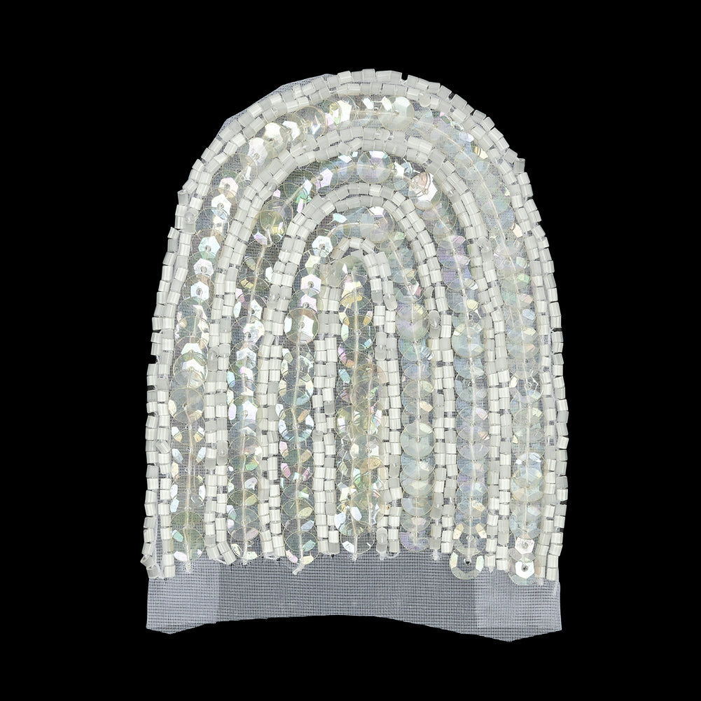 Vintage White Arches Beaded and Sequins Applique - 3.5