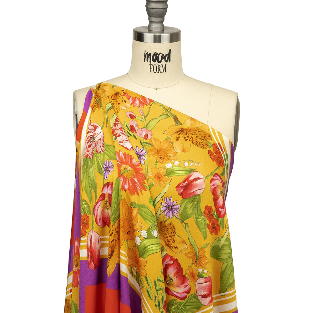Rayon Challis - Orange and Pink Floral - Golden Garden Print - Mood Exclusive Citrus Collection - Joann Fabrics