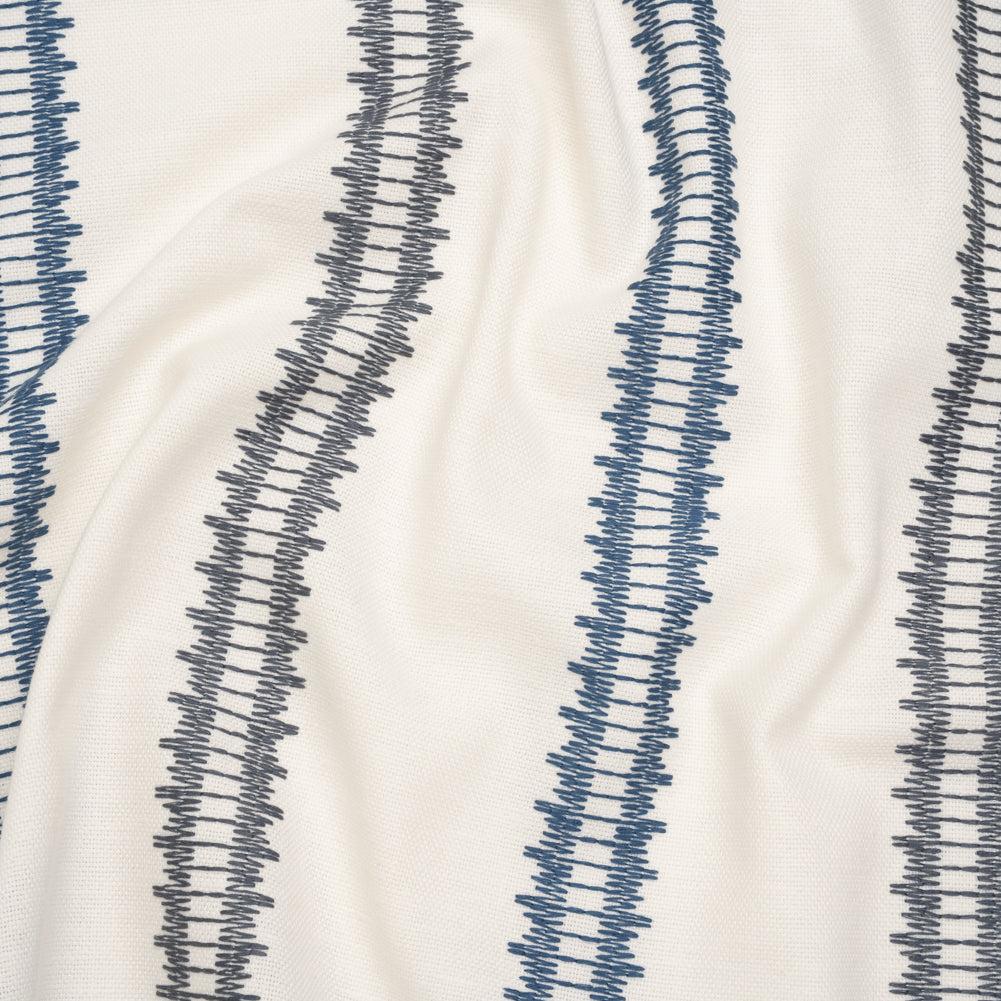 Embroidered Recycled Polyester and Cotton Woven - Navy Zig Zag Ladder Stripes - British Imported - Joann Fabrics