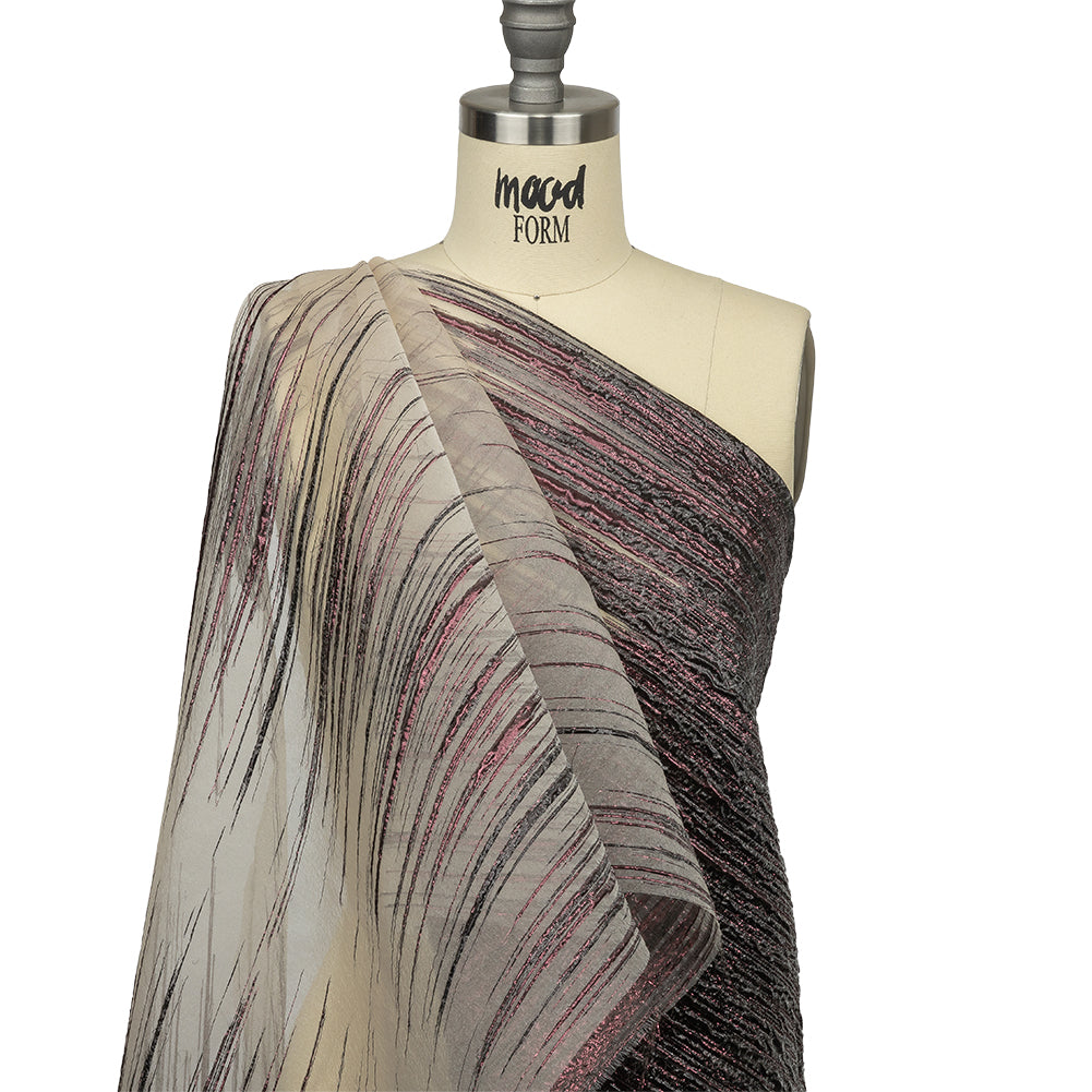 Metallic Wine and Black Striated Lines Luxury Burnout Brocade - Joann Fabrics