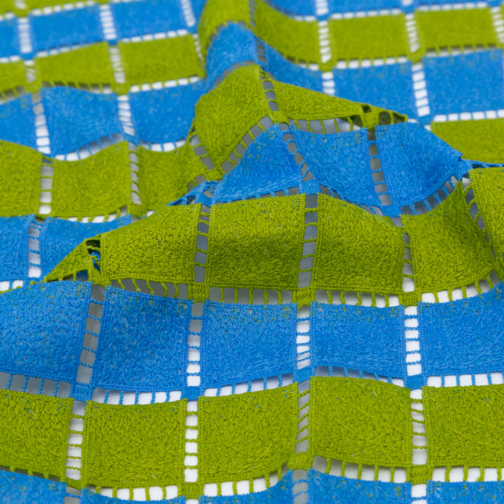 Guipure Lace - Lime and Rivera Blue Striped Squares - Joann Fabrics