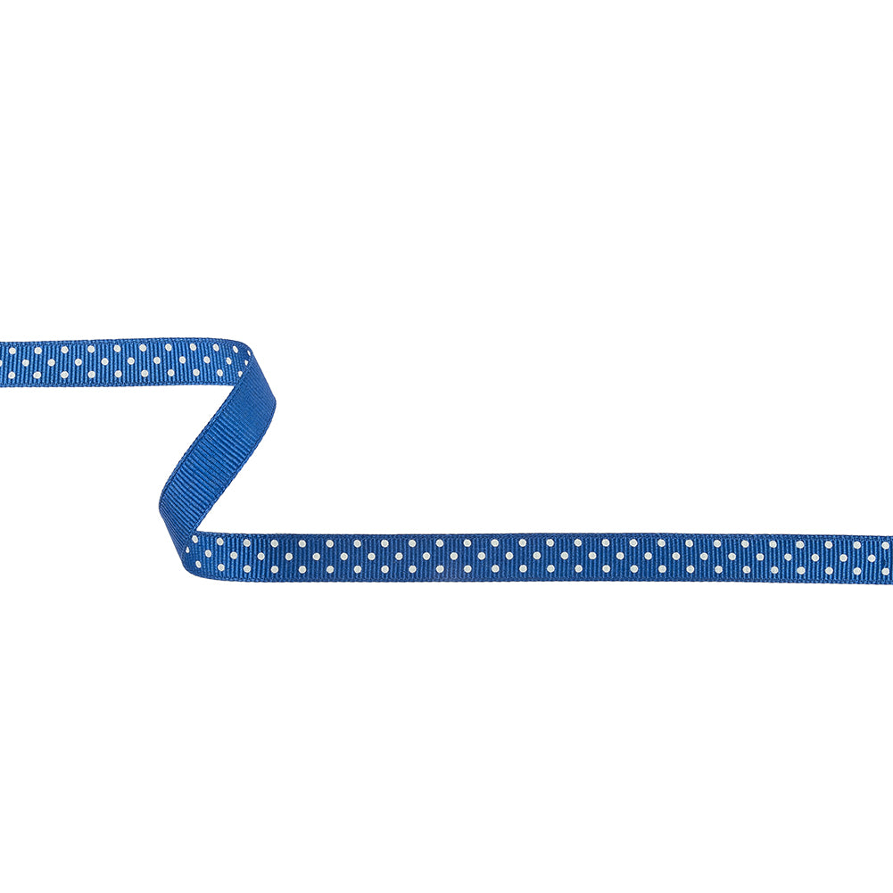 Deep Ultramarine and White Polka Dots Grosgrain Ribbon - 0.375