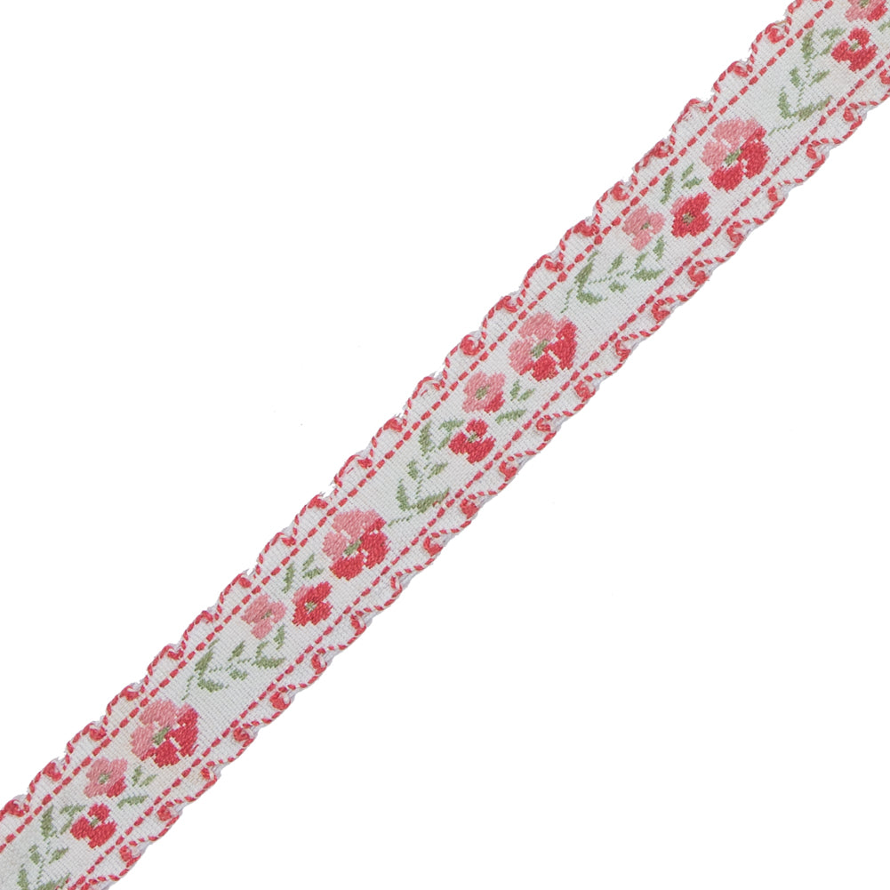 Pink Floral German Jacquard Ribbon - 0.5