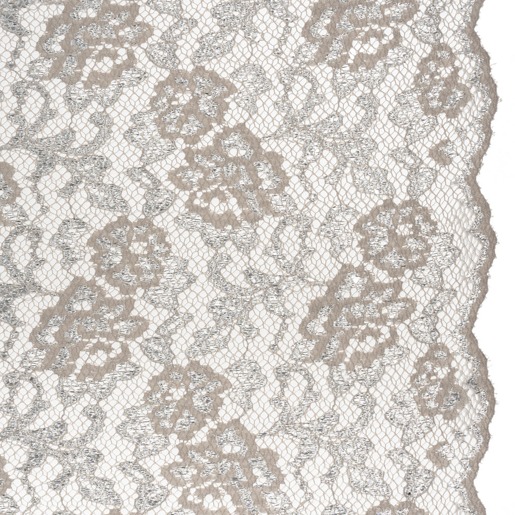 Metallic Raschel Lace with Finished Edges - Sandstone Gray and Silver Flowers and Leaves - Joann Fabrics