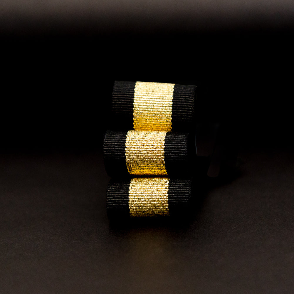 Italian Metallic Gold and Black Striped Grosgrain Ribbon - 1