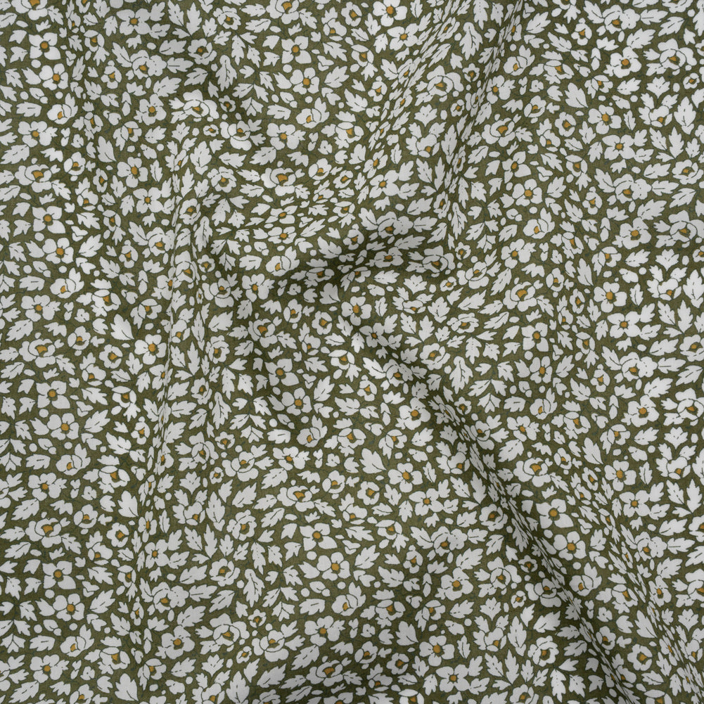 Liberty Fabrics Tana Lawn® - Feather Meadow Green - Olive Green and White Flowers and Leaves - Joann Fabrics