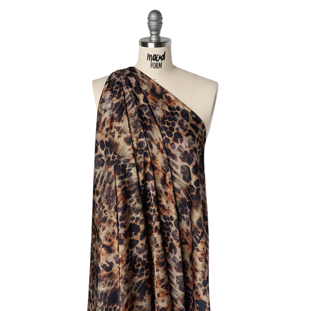 Polyester Satin - Black, Russet and Beige Abstract Animal-Like Spots - Mood Exclusive Savanna Blur Print - Joann Fabrics