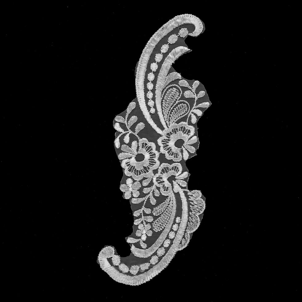 White Floral Embroidered Organza Applique - 10
