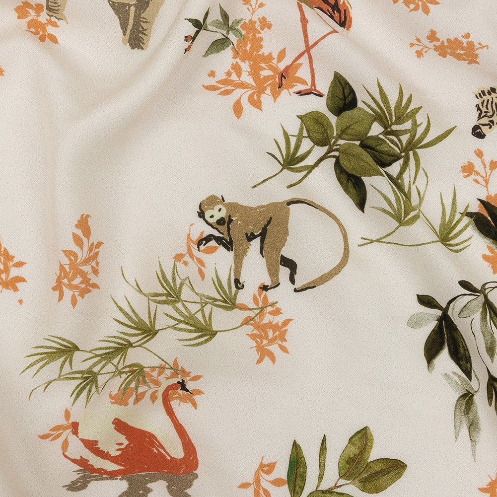 Viscose Twill Print - Ecru Exotic Animals and Flowers - Mood Exclusive Marvelous Menagerie - Joann Fabrics
