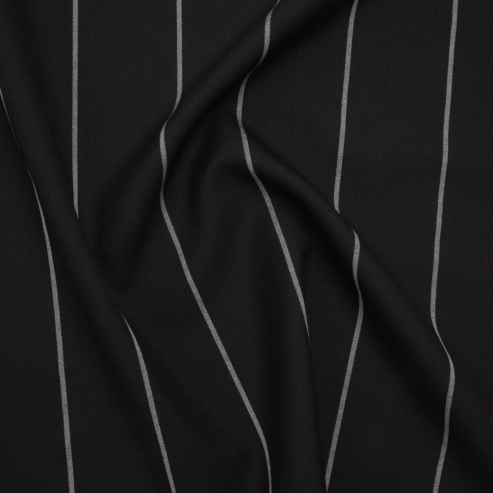 Virgin Wool Blend Suiting Made in Italy - Black and White Chalk Stripes - Joann Fabrics