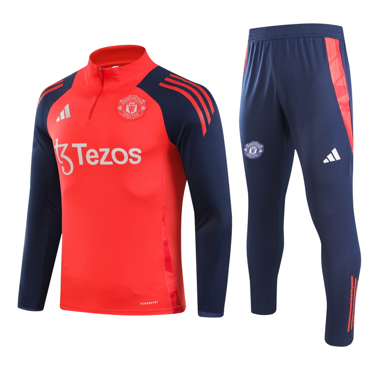 2024/2025 Manchester United Half-Pull Training Suit Red Blue Football Shirt 1:1 Thai Quality Set