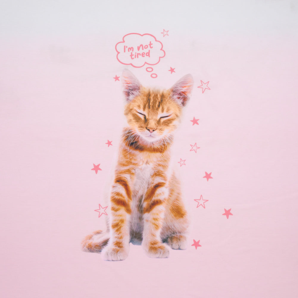 Recycled Polyester Jersey Panel - Pink, White and Ginger Not Tired Orange Cat - Deadstock - Joann Fabrics