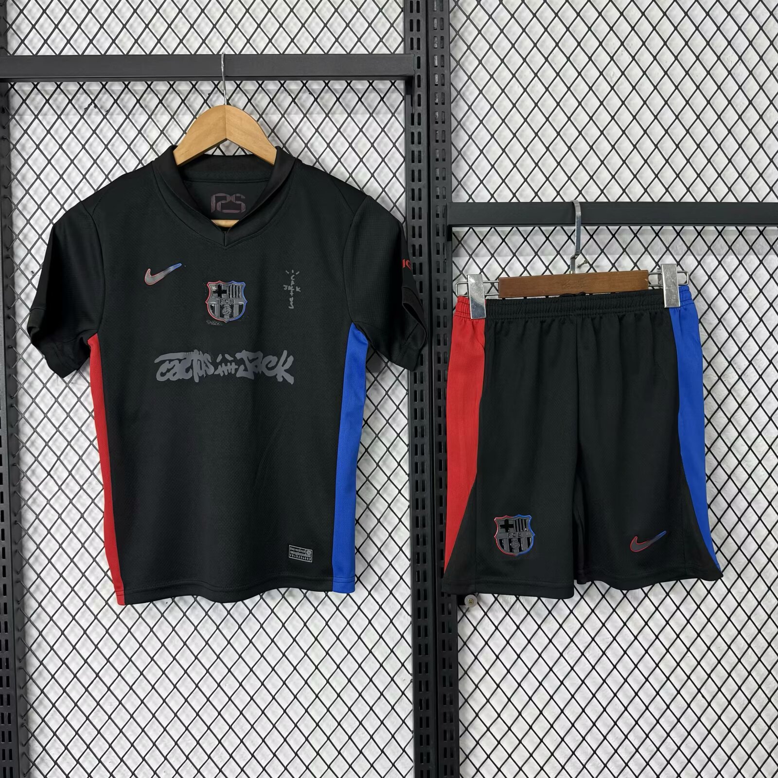 2024/2025 Barcelona  x Travis Scott Collab Away Black Advertising Football Shirt 1:1 Thai Quality Kids Size