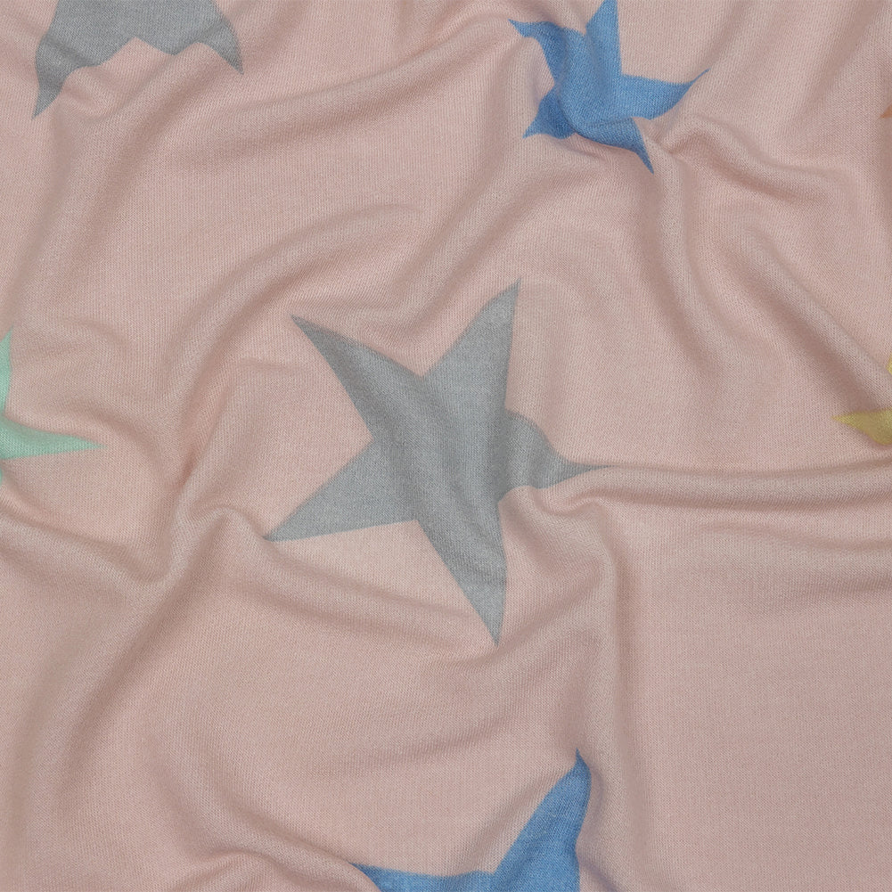 Pink and Rainbow Stars Stretch Polyester and Rayon French Terry - Joann Fabrics