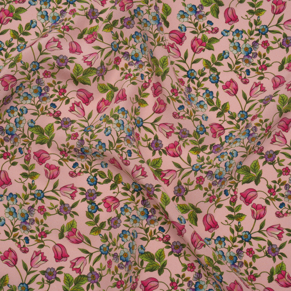 Silk Crepe de Chine Print Made in Italy - Pink, Sky Blue and Green Little Flowers - Deadstock - Joann Fabrics