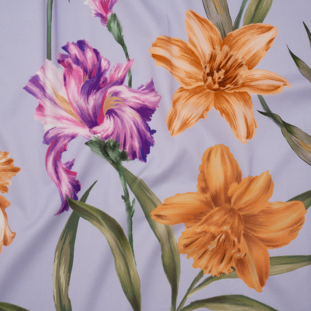 Brushed Cotton Woven - Burnt Orange, Purple and Lavender Big Lilies - Mood Exclusive Language of Lilies Print - Joann Fabrics