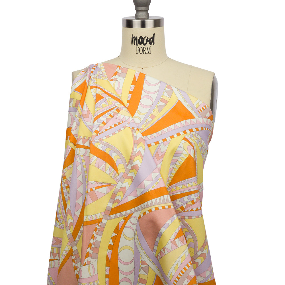 Stretch Cotton Sateen - Pink and Orange Geometric Abstract - Lizard Leap Print - Mood Exclusive Groove Collection - Joann Fabrics