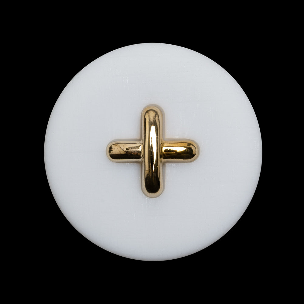Plastic Shank Back Button - 44L/28mm - White and Metallic Gold Faux Stitched 4-Hole - Joann Fabrics
