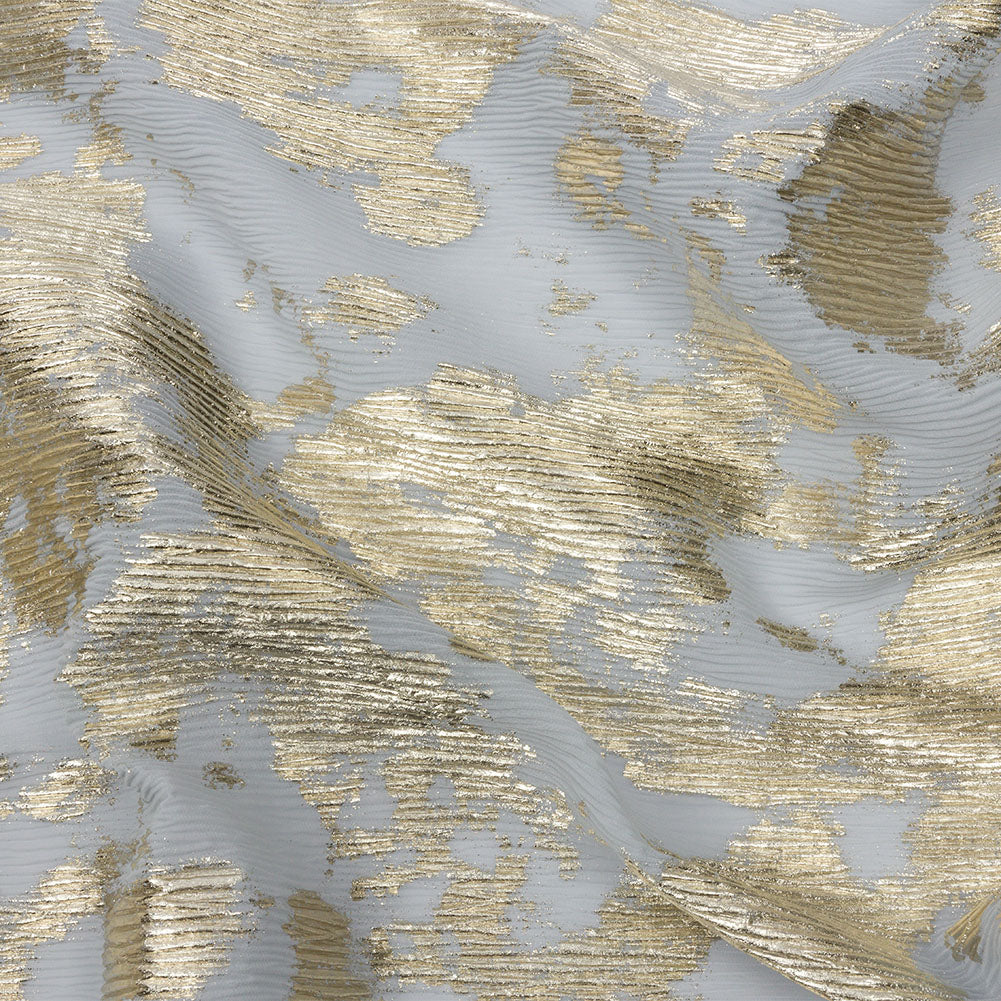 Polyester Chiffon Plisse with Abstract Gold Foiling - Silver-Gray - Aralia Collection - Joann Fabrics