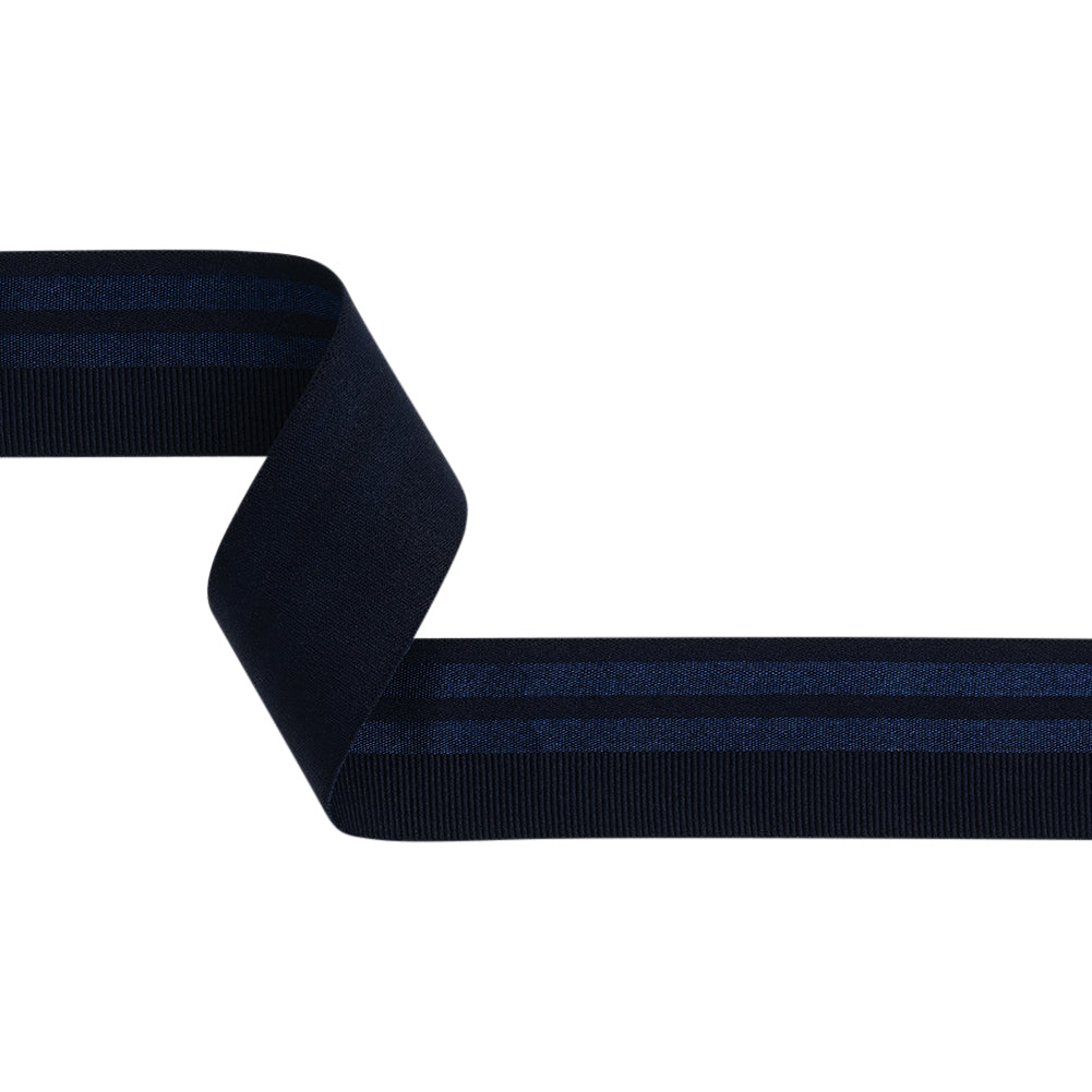 Nylon Elastic Trim with Satin Stripes and Ribbing Made in Italy - 1.625